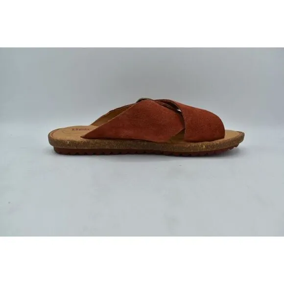Born Womens Size 7 Rio Red Suede Buckle Slip On Slide Sandals Shoes