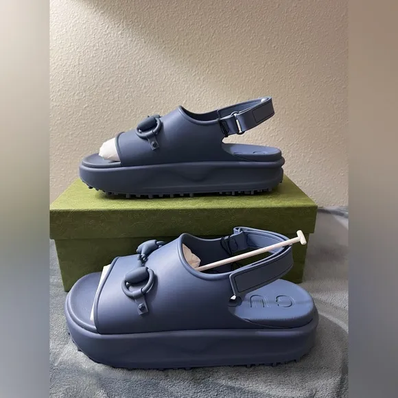 Brand New Mens Gucci Horsebit Rubber Slingback Sandals Blue Size 10 (US 10.5)