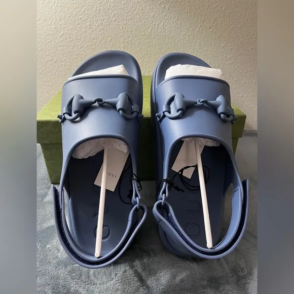 Brand New Mens Gucci Horsebit Rubber Slingback Sandals Blue Size 10 (US 10.5)