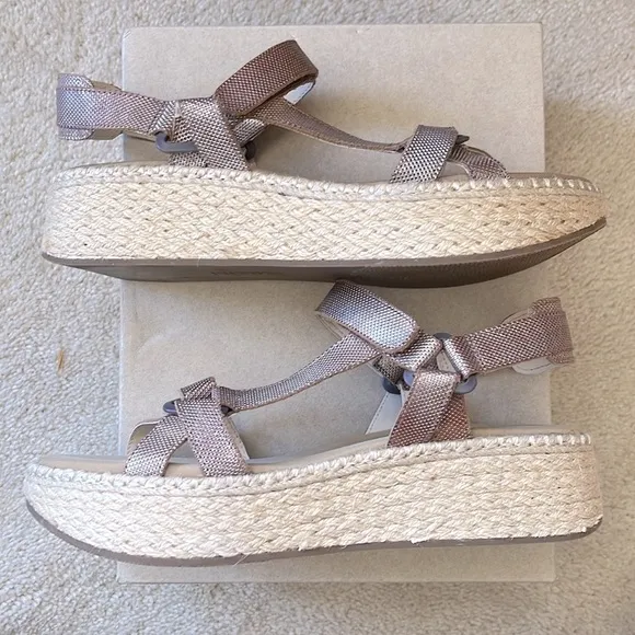 Brand New Nicole Genuine Leather Pathbreaker Espadrille Wedge Sandals Metallic