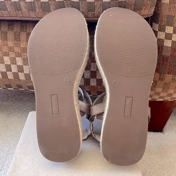 Brand New Nicole Genuine Leather Pathbreaker Espadrille Wedge Sandals Metallic