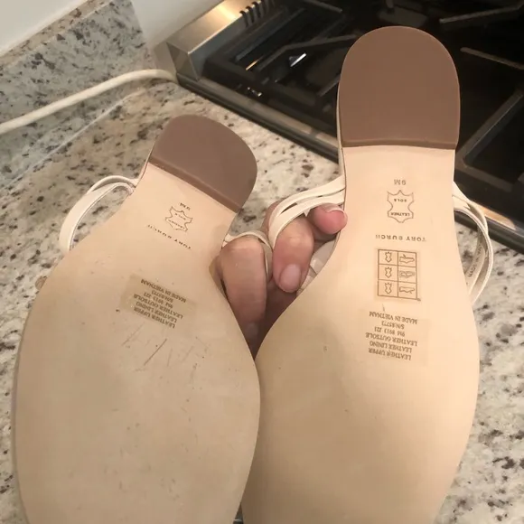 Brand New Tory Burch Cream Gold Sandals with Ornate Medallions 9