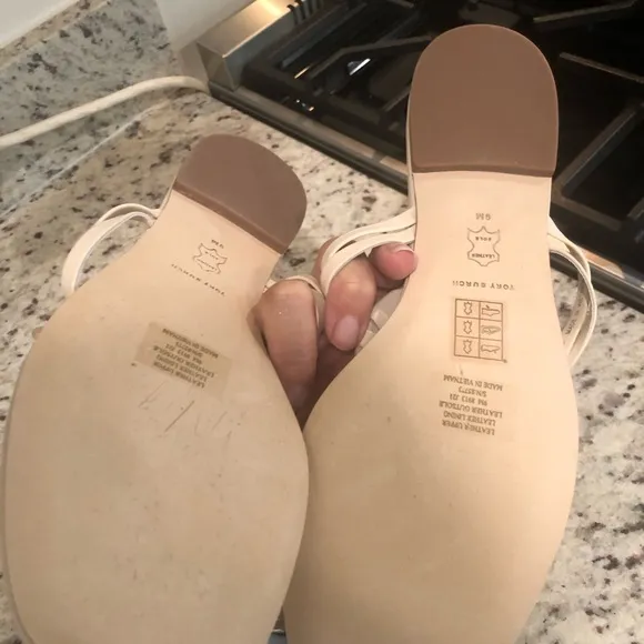 Brand New Tory Burch Cream Gold Sandals with Ornate Medallions 9