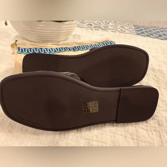 BRAND NEW! Tory Burch Patent Leather Double-T Sports Slide, Cocoa