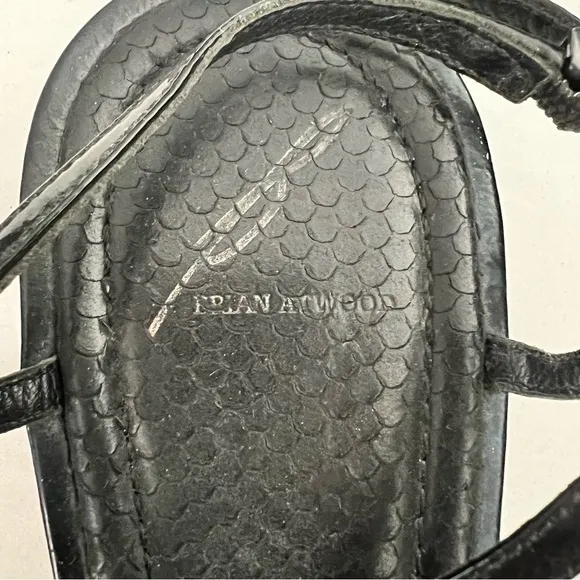 Brian Atwood Black Leather Sandals with Crystal Embellishments Size 8.5 / 39