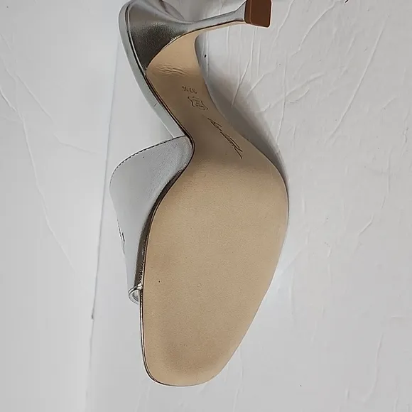 Brian Atwood SPIAGGA POOL SLIDE Sandal Heels, Silver WOMENS Size 37.5