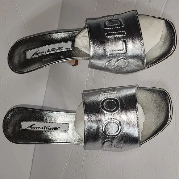 Brian Atwood SPIAGGA POOL SLIDE Sandal Heels, Silver WOMENS Size 37.5