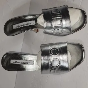 Brian Atwood SPIAGGA POOL SLIDE Sandal Heels, Silver WOMENS Size 37.5