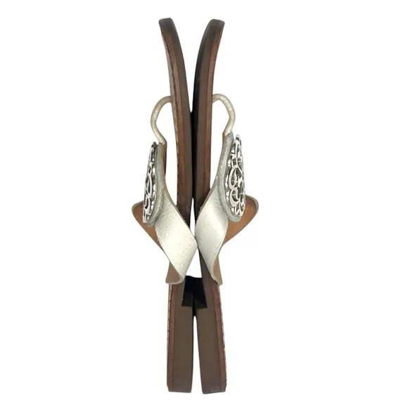 BRIGHTON Alice White Leather Sandals Silver Medallion Size 8.5