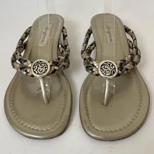 Brighton Braided Leather Sandals 7.5 Lake Metallic Wedge Dressy Shoes Medallion