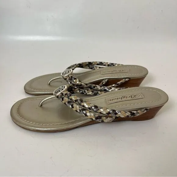 Brighton Braided Leather Sandals 7.5 Lake Metallic Wedge Dressy Shoes Medallion