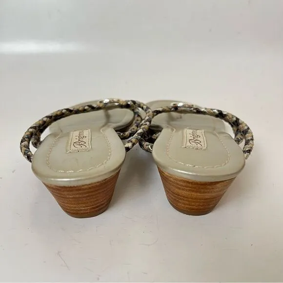 Brighton Braided Leather Sandals 7.5 Lake Metallic Wedge Dressy Shoes Medallion