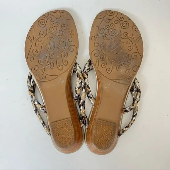 Brighton Braided Leather Sandals 7.5 Lake Metallic Wedge Dressy Shoes Medallion