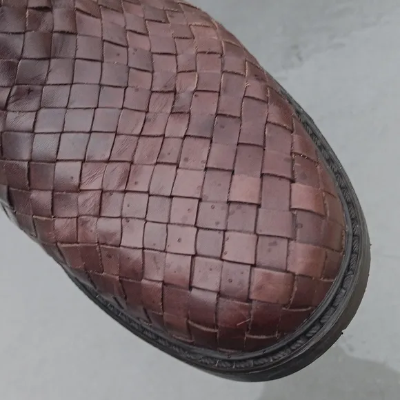 Brighton Ladies Vintage Brown Woven Leather Side Buckle Booties Boots