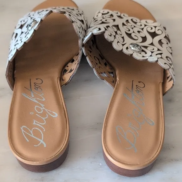 Brighton Nala Optic White Laser Cut Leather Sandal