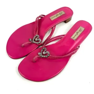 Brighton Whitny Sandals 11 Pink Leather Slip On Shoes Flip Flop Heart Medallion
