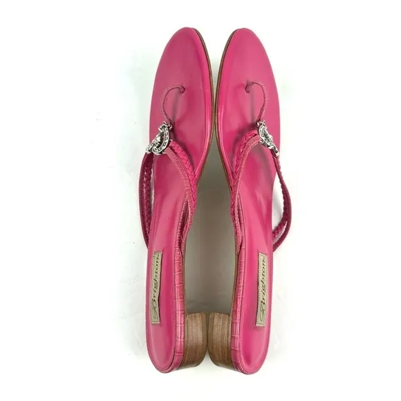 Brighton Whitny Sandals 11 Pink Leather Slip On Shoes Flip Flop Heart Medallion