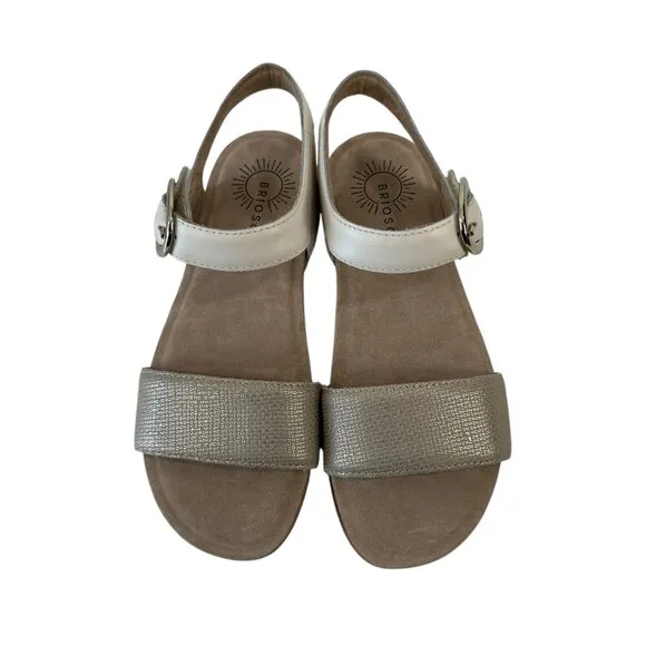 Brioso RANCHO Womens Cream/Metallic Sandals SZ 7.5M Leather Upper Buckle Closure