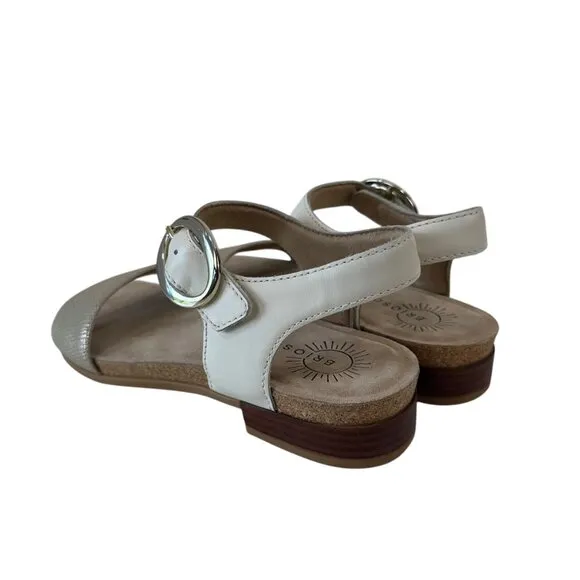 Brioso RANCHO Womens Cream/Metallic Sandals SZ 7.5M Leather Upper Buckle Closure