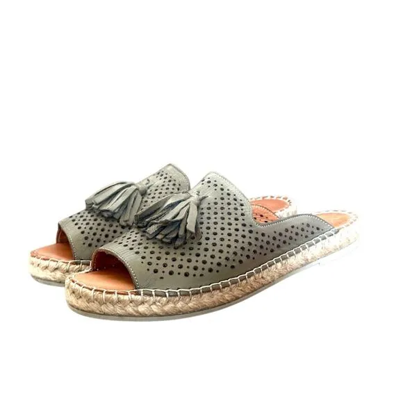 Bueno Navar Leather Laser Cut Peep Toe Slip On Espadrilles Sandals Olive Size 40