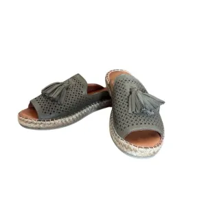 Bueno Navar Leather Laser Cut Peep Toe Slip On Espadrilles Sandals Olive Size 40