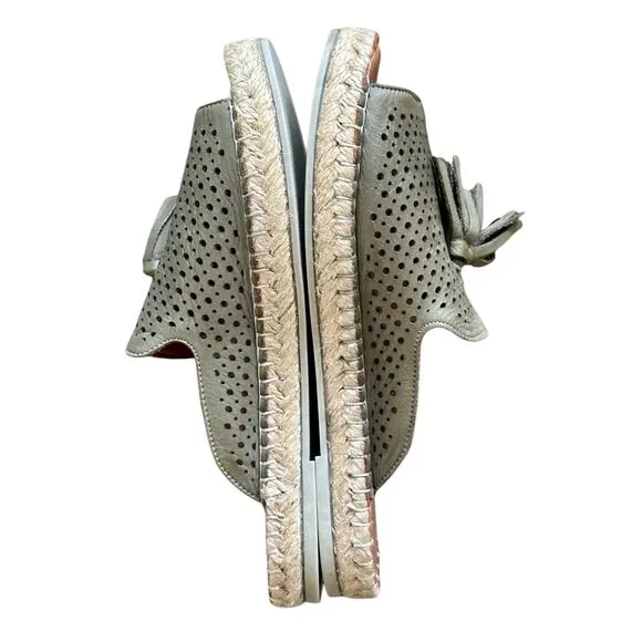 Bueno Navar Leather Laser Cut Peep Toe Slip On Espadrilles Sandals Olive Size 40