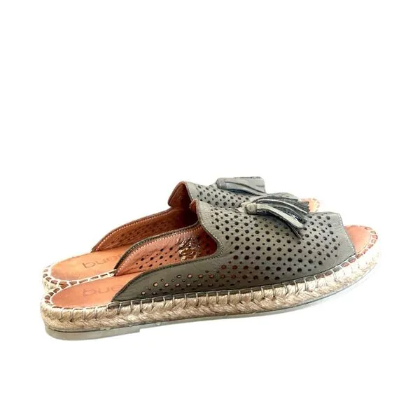 Bueno Navar Leather Laser Cut Peep Toe Slip On Espadrilles Sandals Olive Size 40