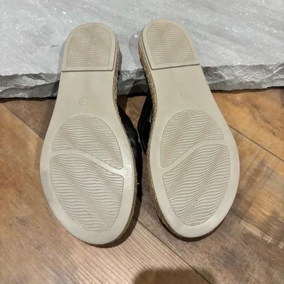 Bueno Nice Women Sz 40 US 9.5/10 Ruched Black Leather Slip on Espadrille Sandals