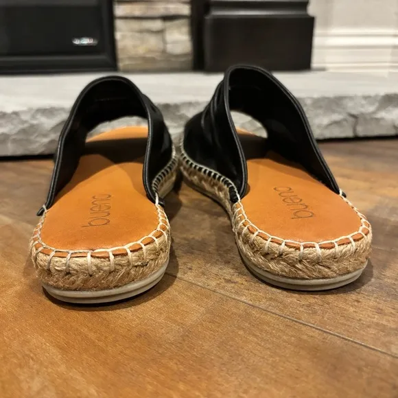 Bueno Nice Women Sz 40 US 9.5/10 Ruched Black Leather Slip on Espadrille Sandals