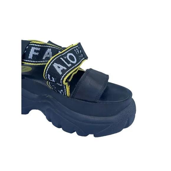 Buffalo Womens Black BO Platform Chunky Sole Heels Sandals Size 37 USA 6.5
