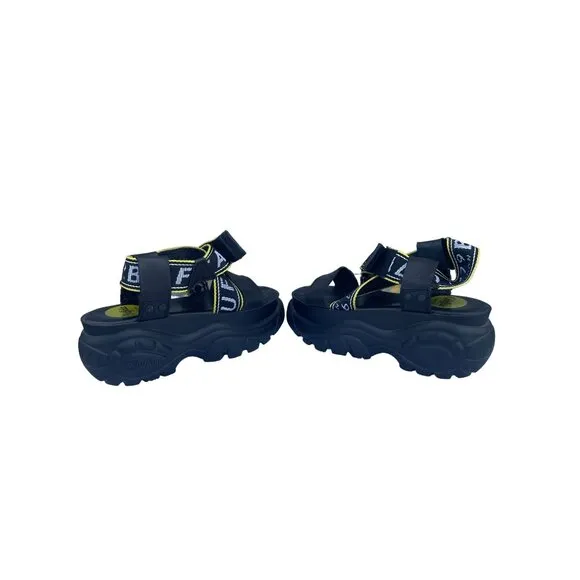 Buffalo Womens Black BO Platform Chunky Sole Heels Sandals Size 37 USA 6.5