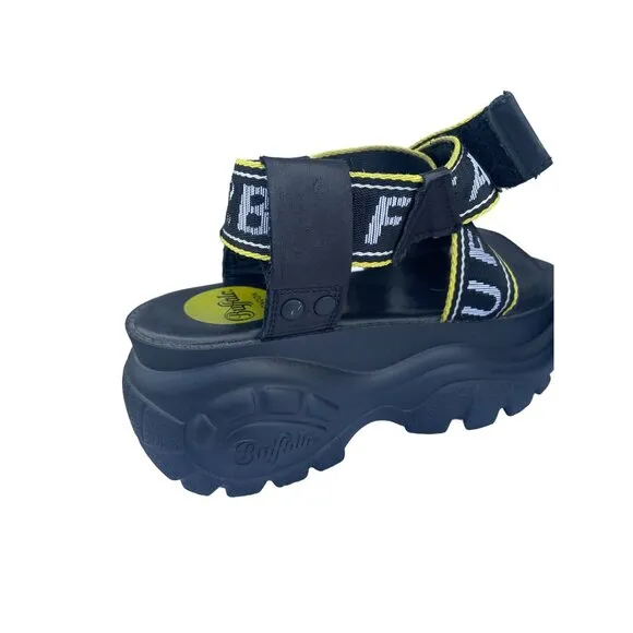 Buffalo Womens Black BO Platform Chunky Sole Heels Sandals Size 37 USA 6.5