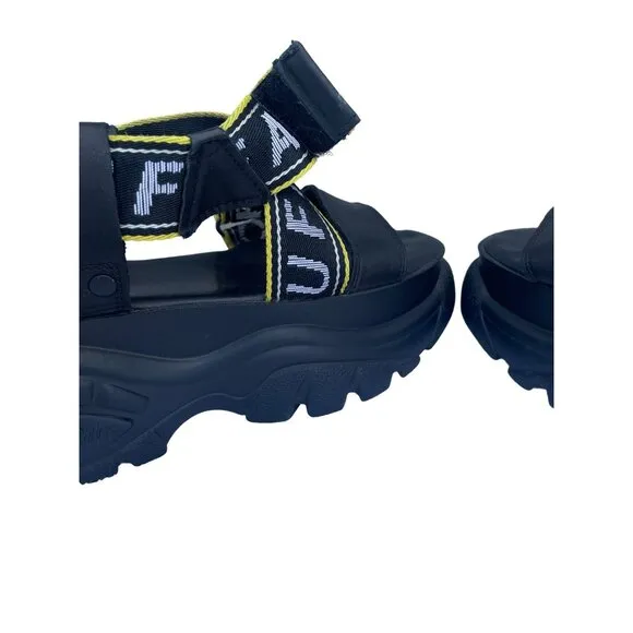 Buffalo Womens Black BO Platform Chunky Sole Heels Sandals Size 37 USA 6.5