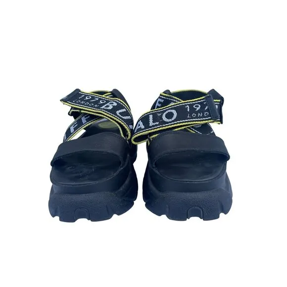Buffalo Womens Black BO Platform Chunky Sole Heels Sandals Size 37 USA 6.5