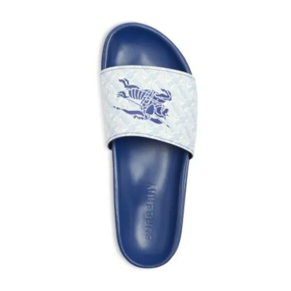 BURBERRY Mens Blue Footbed Melory Open Slip On Leather Slide Sandals Shoes 42
