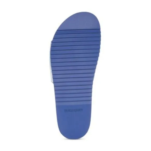 BURBERRY Mens Blue Footbed Melory Open Slip On Leather Slide Sandals Shoes 42