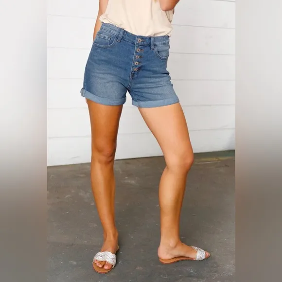 Button Down Cuffed Hem Patriotic Pocket Shorts