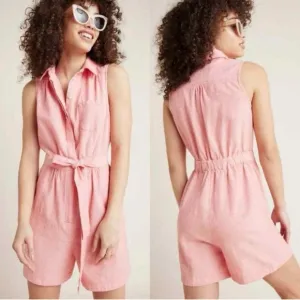 By Anthropologie Linen Blend Romper [13105]