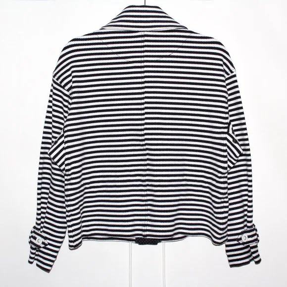 Cabi &quot;Harbor&quot; Cinched Waist Navy and White Striped Jacket