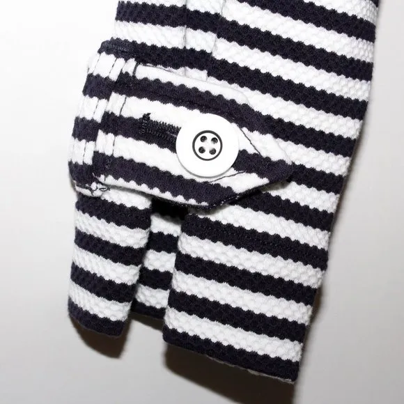 Cabi &quot;Harbor&quot; Cinched Waist Navy and White Striped Jacket