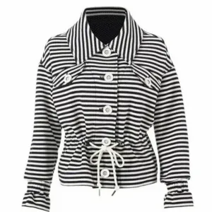 Cabi &quot;Harbor&quot; Cinched Waist Navy and White Striped Jacket