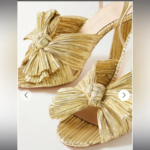 Camellia bow-embellished lamé sandals