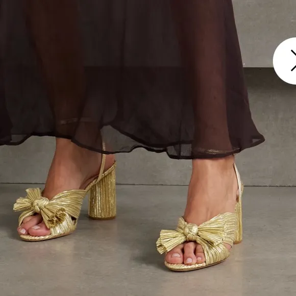 Camellia bow-embellished lamé sandals