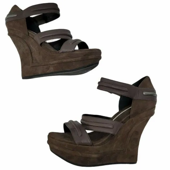 Camilla Skovgaard Womens 39.5 Platform Wedge Sandals Suede Leather Ankle Strap‎