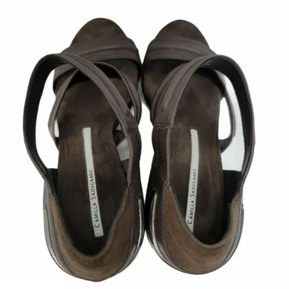 Camilla Skovgaard Womens 39.5 Platform Wedge Sandals Suede Leather Ankle Strap‎