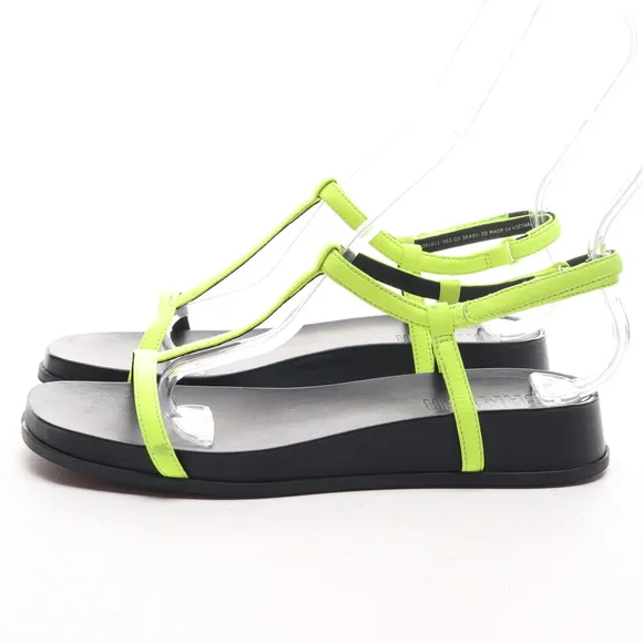 Camper Women Leather ATONIKA T-Strap Sandals EU 38 US 7.5 Neon Yellow/Black