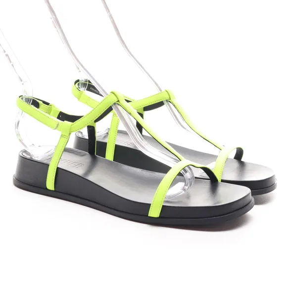 Camper Women Leather ATONIKA T-Strap Sandals EU 38 US 7.5 Neon Yellow/Black