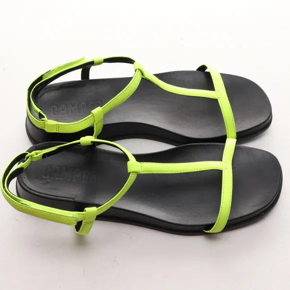 Camper Women Leather ATONIKA T-Strap Sandals EU 38 US 7.5 Neon Yellow/Black