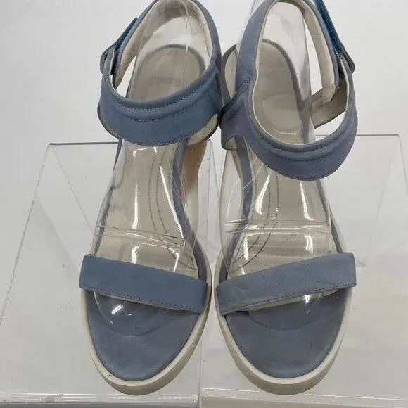 Camper Women's Leather Wood Limi Strap Wedge Sole Sandal Blue Size 39