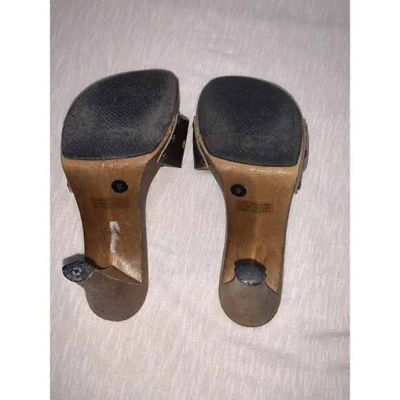 Candie’s Sandals Womens 6 Brown Faux Leather Platform Y2K Vintage Slides Heels